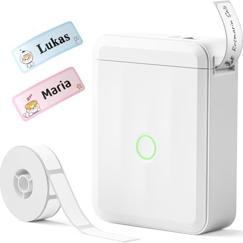 NIIMBOT Namensaufkleber Etikettendrucker, D110 Bluetooth Etikettiergerät, mit wasserdichte Etiketten 155 Stück/Rolle, Für Zuhause Büro Schule Kindergarten