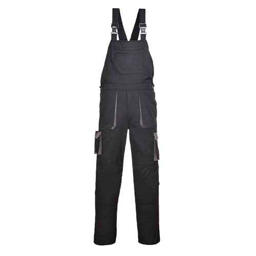 Portwest TX12 Herren Texo Kontrast Latzhose Arbeitslatzhose Schwarz, 4XL