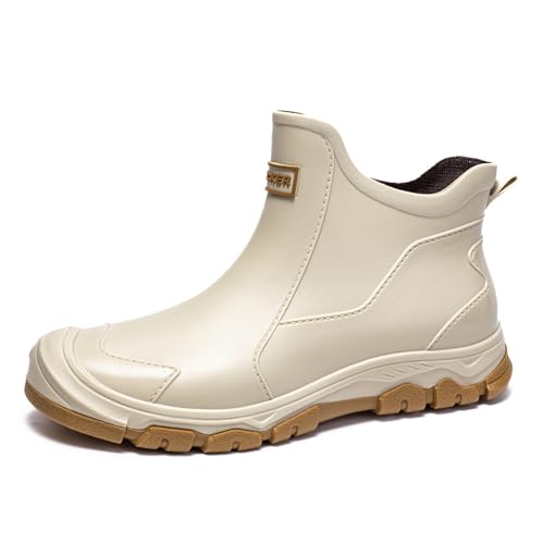 Gugifcto Gummistiefel Herren,Gummistiefel Damen Kurze,Halbhoch Stylische Boots Wasserdicht rutschfest Geeignet Regentag Rutschiger Boden Gartenschuhe Beige40EU/42CN