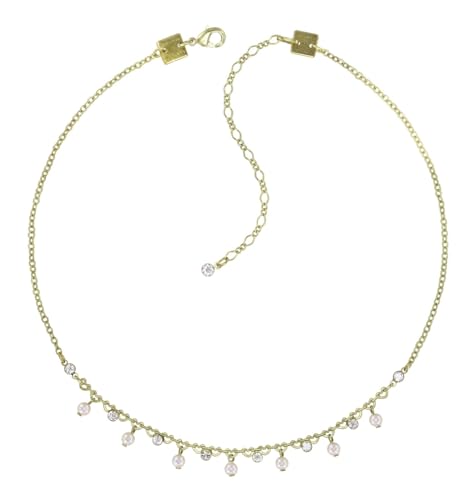 Konplott: Collier Pearl Shadow shinny brass, feines Herzchencollier mit Kristallsteinen und Perlen, für Damen/Frauen (weiß)