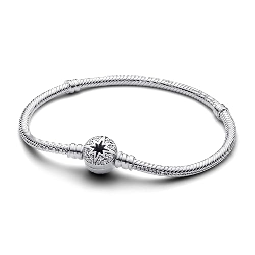 PANDORA Moments Schlangen-Gliederarmband mit Polarstern-Verschluss aus Sterling Silber mit Zirkonia, Kompatibel Moments Charms, Größe: 19 cm, 593584C01-19