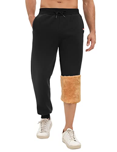 UMIPUBO Jogginghose Herren Baumwolle,Winter Warme Sherpa Gefüttert Freizeithosen Sporthose Herren Lang mit Kordelzug, Zwei Taschen(Schwarz,L)