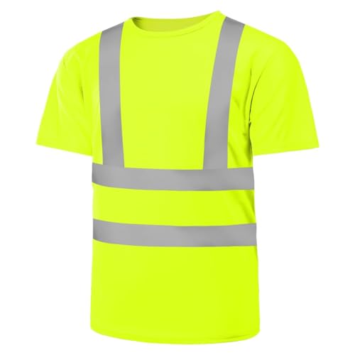 AUYAO Profi Warnschutz T-Shirt Warnkleidung Leicht Kurzarmshirt Kurzarm Hohe Sichtbarkeit Arbeitsshirt Warnshirt Reflektierend Arbeitshemd Hochsichtbares Bahn-T-Shirt Warnschutz Tshirt Herren Gelb M