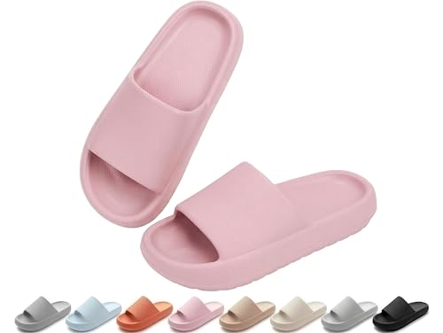 Ankis Badelatschen Damen & Herren, Gr. 39-40 - Badeschlappen & Schlappen Damen, Weiche Hausschuhe, Wolkenschuhe, Rutschfeste Badesandalen für Dusche Pool Strand & Sauna, Hausschuhe Damen (Rosa)