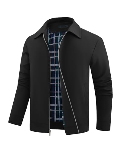 Autsel Herren Jacke Leichte Bomberjacke Sommer Freizeit Übergangsjacke Full Zip Up Outdoorjacke Frühling Herbst Windbreaker Schwarz M
