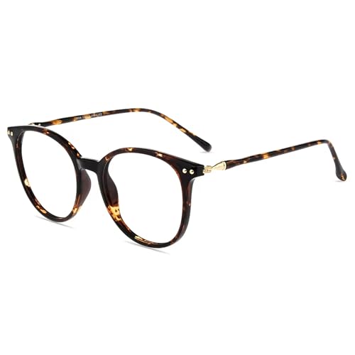 Firmoo Blaulichtfilter Brille ohne Sehstärke für Damen Herren Runde Computerbrille, Blaulicht UV Schutzbrille Entspiegelte Nerdbrille (Leoparden)