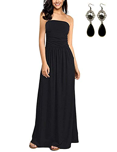 carinacoco Damen Bandeau Bustier Kleider mit Blüte Drucken Lange Sommerkleid Strandkleider Maxikleider Cocktailkleid, S, Geblümt06