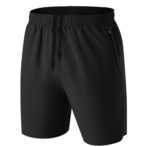 HMIYA Herren Sport Shorts Kurze Hose Schnell Trocknend Sporthose Leicht mit Reißverschlusstasche(Schwarz,EU-L/US-M)