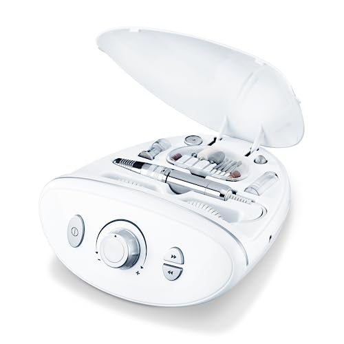 Beurer MP 100 elektrische Maniküre- und Pediküre-Profistation, 10 Aufsätze aus Saphir und Filz, Nagelstaub-Schutzkappe, bis 20.000 Umdrehungen pro Minute, 41-teiliges Set