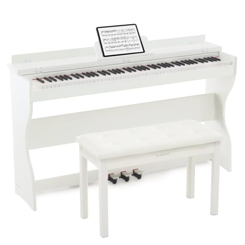 MUSTAR 88 Tasten E-Piano Set mit Klavierhocker, Möbel-Ständer, Weiß