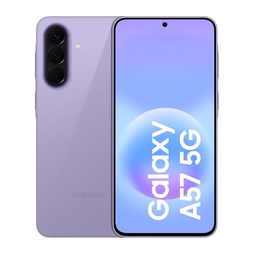 Samsung Galaxy A57 5G, Schlankes AI-Smartphone, Awesome Intelligence, 128 GB Speicherplatz, 50 MP Weitwinkel-Kamera, Bis zu 2 Tage Akkulaufzeit, IP68, Awesome Lilac, 2,5 Jahre Herstellergarantie