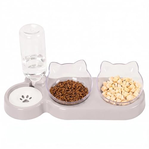 3-in-1 Katze Futternapf und Wassernapf Set, Katzennapf 3er Set, Doppel-Katzennäpfe mit Wasserspender für Haustiere, Futternapf und Wassernapf für Katzen und Kleine Hunde