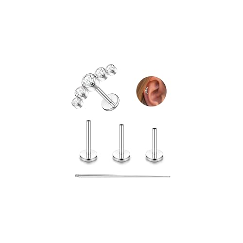 YADOCA 3Pcs G23 Titan Helix Piercing Tragus Ohrringe Innengewinde Labret Conch Piercings Hypoallergen Helix Ohrringe Piercing Ohr Silber Tragus Piercings Schmuck