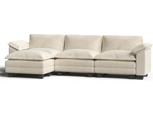 Flamaker Sofa Mit Schlaffunktion, Wohnlandschaft Couch Sofa mit Verdickte Sitz- und Rückenkissen, Ecksofa für Wohnzimmer & Schlafzimmer (BxTxH) 310x150x85cm, Beige