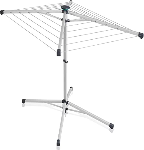 Leifheit Standwäschespinne LinoPop-Up 140, Wäscheständer mit Vier Leinenarmen, platzsparender Standtrockner, selbststehende Wäschespinne, 14m Wäscheleine, Öffnung auf Knopfdruck, inkl. Schutzhülle