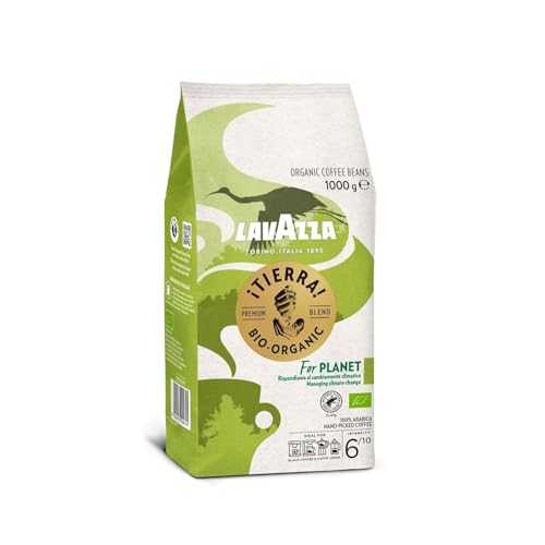Lavazza, Tierra For Planet, 100 % Bio-Arabica Kaffeebohnen, Ideal für Espressomaschinen, Milder Geschmack, Intensität 6/10, Fruchtige & Blumige Aromen, Leichte Röstung, 1 kg Packung