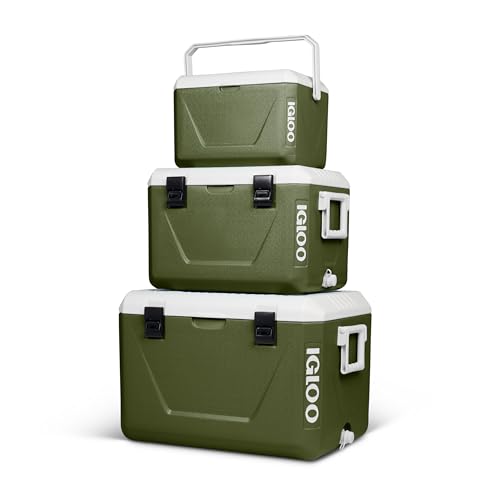 IGLOO Stapelbare Passiv‑Kühlboxen Set 55 L + 27 L + 11 L – Platzsparende Camping‑Kühlboxen, robust & leicht, ideal für Picknick, Strand, Outdoor & Freizeit – Ineinander verstaubar, Grün