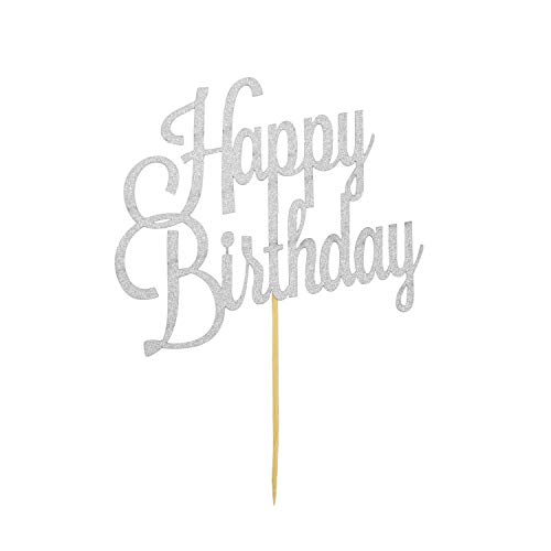 Oblique Unique® Torten Kuchen Topper Aufsatz Happy Birthday Geburtstag Deko - Silber mit Glitzereffekt Muffin Cupcake Dekoration
