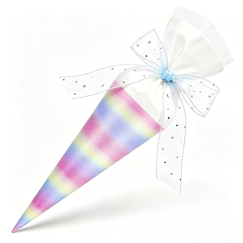 Namzinc Geschwistertüte Stoff Kleine Schultüte 34 cm für Geschwister Mädchen, Glitzer Lila Design, formstabil & faltbar, Geschenk zur Einschulung Schulanfang Kindergartenstart