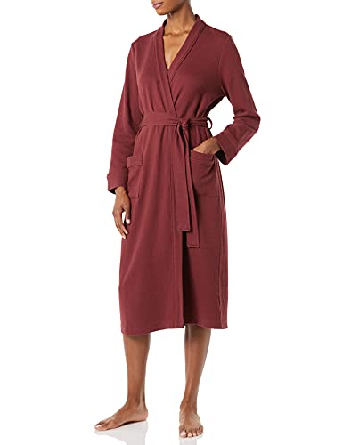 Amazon Essentials Damen Leichter Waffel-Bademantel, Lang (Erhältlich In Übergröße), Sattes Burgunderrot, L