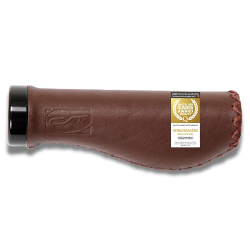CONTEC Fahrrad-Griff Ergo Exclusiv+, 135 mm, D3-Dreikomponenten, Echt-Leder, ergonomisch, Stoßdämpfung, Lenker-Klemmung, hochwertiges Design, braun, Paar