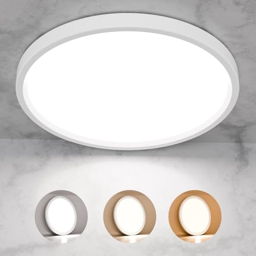 LQWELL Deckenleuchte LED Deckenlampe, IP44 Wasserfest Badlampe Rund Flach 12W 3000K 4000K 6000K 1320LM Modern Schlicht Lampe Dünn für Wohnzimmer Badezimmer Schlafzimmer Küche, 180 * 18mm