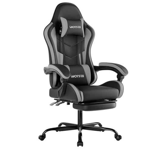 WOTSTA Gaming Chair Computerstuhl Ergonomischer Gaming Stuhl mit Fußstütze Bürostuhl Ergonomischer Computerstuhl mit Lendenwirbelstütze (BLKGY)