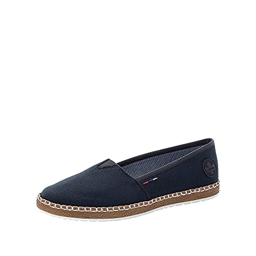 Rieker Damen Flats M2278, Frauen Espadrilles,Schlupfschuhe,schluepfschuhe,geflochten,Bast-Optik,Halbschuhe,umflochten,maritim,blau (14),41 EU / 7.5 UK