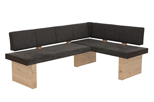 Hela Tische, Eckbank, Sitzbank Linn, Webstoff Braun, Holzgestell Artisan Eiche, li-re montierbar, Belastbakeit ca. 300kg, Maß 200x140x83cm