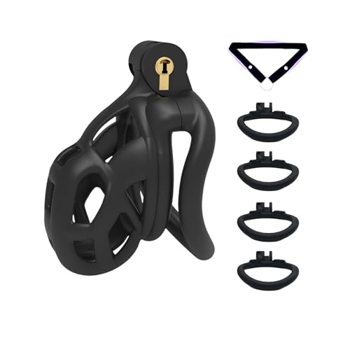 Peniskäfig Chastity Cage mit 4 Gebogenen Ringen Sex Spielzeug für Männer Keuschheitskäfig Herren mit Gürtel und Verstecktem Schloss für Penisfesseln Leichter Penis Käfig aus Harz (Small)