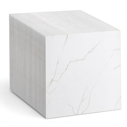 STARVAST 40 Stück 30x30CM PVC Bodenbelag Selbstklebend, Vinylboden Selbstklebend Weiß, Selbstklebende Bodenfliesen, Bodenfolie Selbstklebend für Wohnzimmer, Badezimmer, 40 Fliesen/3.6m², Weiß Marmor