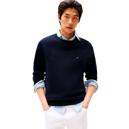 Tommy Hilfiger Herren Pullover Essential Cotton Crew Neck aus Baumwolle, Blau (Desert Sky), XL