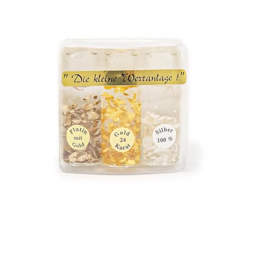 Zenzinger 24 Karat Goldfäschchen zur Dekoration echtes 24 Karat Gold,Goldfläschchen 3-Set Wertanlage (6x6cm) S10