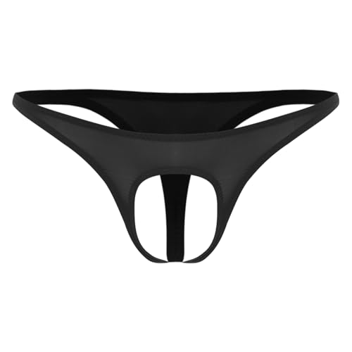 ranrann Herren Ouvert Slip im Schritt Offen Sexy String Tanga Unterhose Unterwäsche Mini Briefs Stretch Durchsichtig Schwarz L
