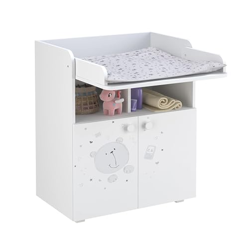 Shefa Wickelkommode 700 Teddy, Weiß - Moderne Babyzimmer Kommode, 47 x 70 x 86 cm