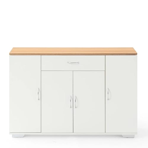 Xisilla Weiße Kommode mit 1 Schublade & 4 Türen - Schlafzimmer Sideboard mit Holzdekor für Wohnzimmer/Flur, Aufbewahrungsmöbel Modern