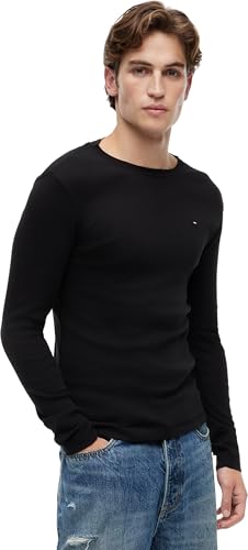 Tommy Jeans Herren Tjm Original Rib Longsleeve Tee Dm0dm04409 Langarm Strickoberteile, Schwarz (Tommy Black), XL EU