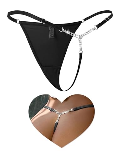comeondear Sexy G String Tangas für Frauen mit Strass Glitzer Schwarz,XS-S