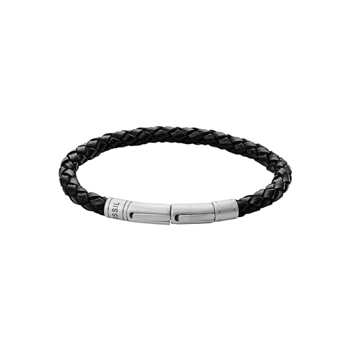 Fossil Armband Für Männer, Gesamtlänge: 20 Cm - 22 Cm Schwarz, Silbernes Echtlederarmband, JF00510797