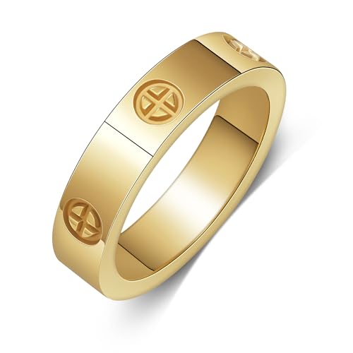 Yifnny Liebesring,Damen-Edelstahl-Ring Paar Ringe Valentine's Day Ring-Schmuck Verlobungsringe Eheringe Männer Kreuz Ringe Versprechen Ringe für Frauen Geschenk-Schmuck (6, Gold)
