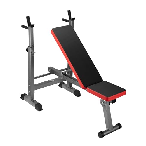 Wiltec Hantelbank klappbar bis 230 kg mit Langhantelablage Multifunktionsbank Schrägbank und Flachbank Gym Bank Verstellbare Trainingsbank für Übungen mit Langhanteln und Kurzhanteln Zuhause Fitness