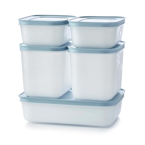 Tupperware Essentials Freezer Mates 5-teiliges Starter-Set – Aufbewahrungsbehälter – Sparen Sie Zeit und Energie – schnelles Einfrieren, frostfrei und luftdicht – halten Sie organisiert – ideal zum