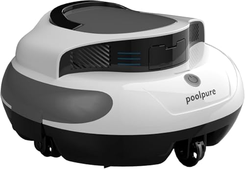 POOLPURE Poolroboter, 100 Min Leistungsstarke Reinigung, Kabelloser Poolsauger Akku mit Selbsteinparkfunktion, LED-Anzeigen, IPX8 Wasserdicht, Ideal für Pools 90 m² mit Flachem Boden