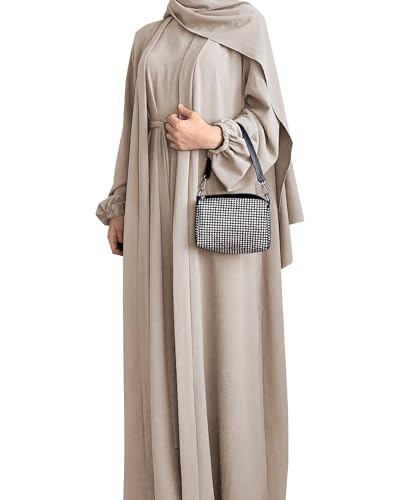 Zofocy Elegant Muslim Two-Piece Long Abaya - Belted Design, Side Pockets, Islamic Prayer Dress, Women Eid Clothes