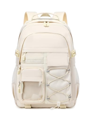 Lmwzh schulrucksack teenager schulranzen jungen laptop rucksack Mädchen wasserdicht schultasche(Beige)