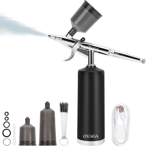 Ovaga 32PSI Airbrush Kit, wiederaufladbarer kabelloser Airbrush-Kompressor, automatische Handheld-Airbrush-Pistole, tragbares drahtloses Airbrush-Set für Friseure, Nageldesign