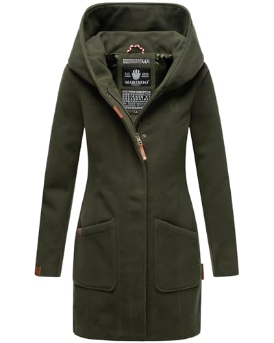 MARIKOO Damen Mantel Trenchcoat Wintermantel Übergangs Jacke Parka Lang B819 [B819-Maik-Olive-Gr.M]