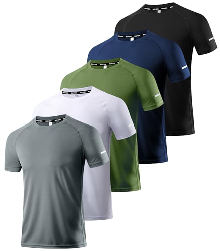 5er Pack Sport Tshirts Herren, Laufshirt Kurzarm T-Shirts Schnelltrocknend Atmungsaktiv Funktionsshirt Mesh Sport Shirt Männer Sportshirt Herren Kurzarm Fitnessshirt Trainingsshirt für Männer 5P04-XL
