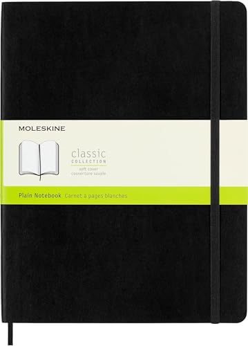 Moleskine Klassisches Notizbuch, Notizbuch mit Weißen Seiten, Weicher Einband und Elastischer Verschluss, Größe XL 19 x 25 cm, Farbe Schwarz, 192 Seiten