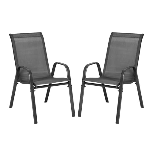 WOLTU Gartensessel 2 er Set Stapelstühle Garten Stapelbare Gartenstühle Wetterfeste Sitzgruppe Outdoor Ergonomisch Terrassenmöbel für Balkon Terrasse, Grau